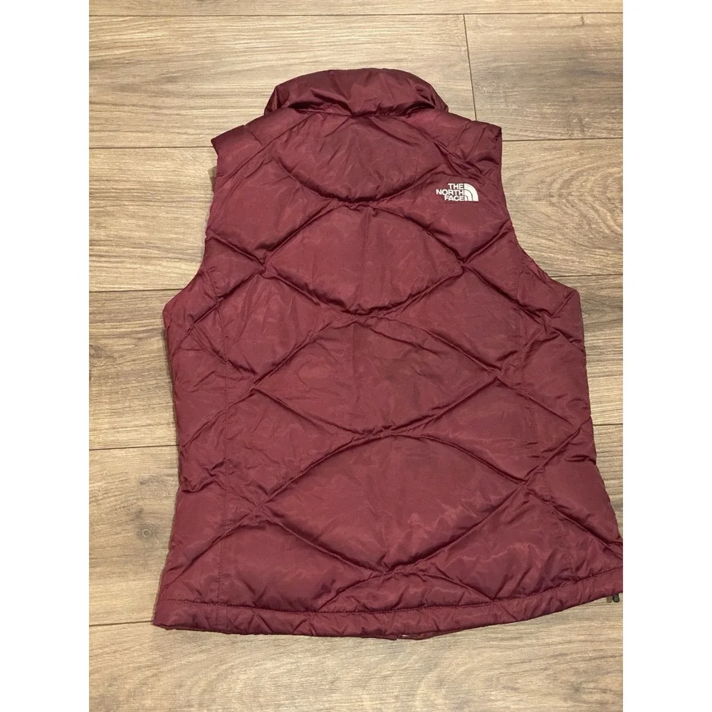 North Face Women's Sm 550 Puffer Vest Maroon Red Goose Down Full Zip Pocket‎